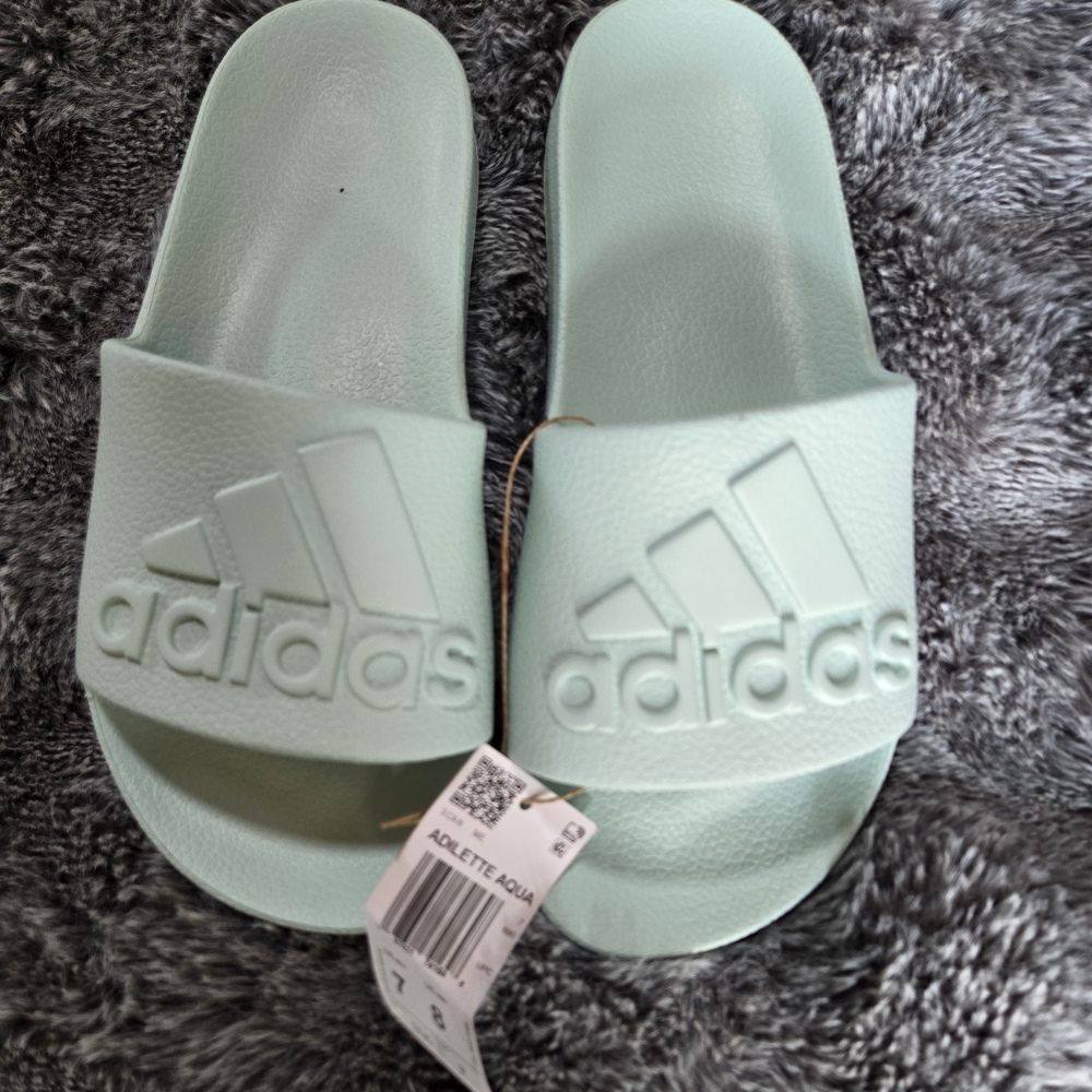 Adidas Aqua Slides in Mint Green